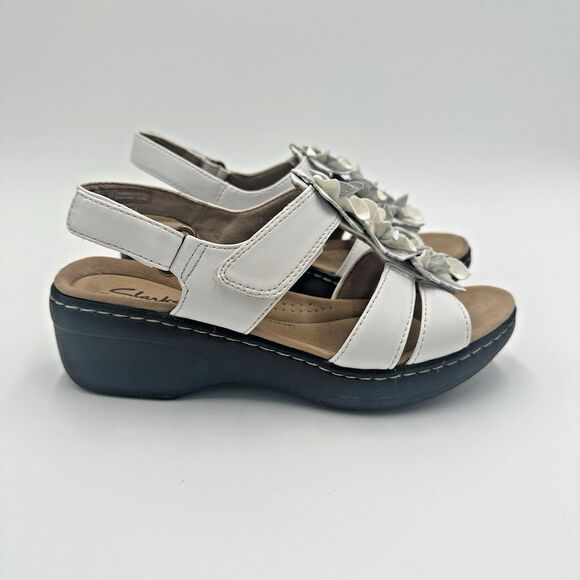 Clarks Merliah Sheryl Leather White Flower Womens 6 Slingback Sandals Shoes - Picture 4 of 15